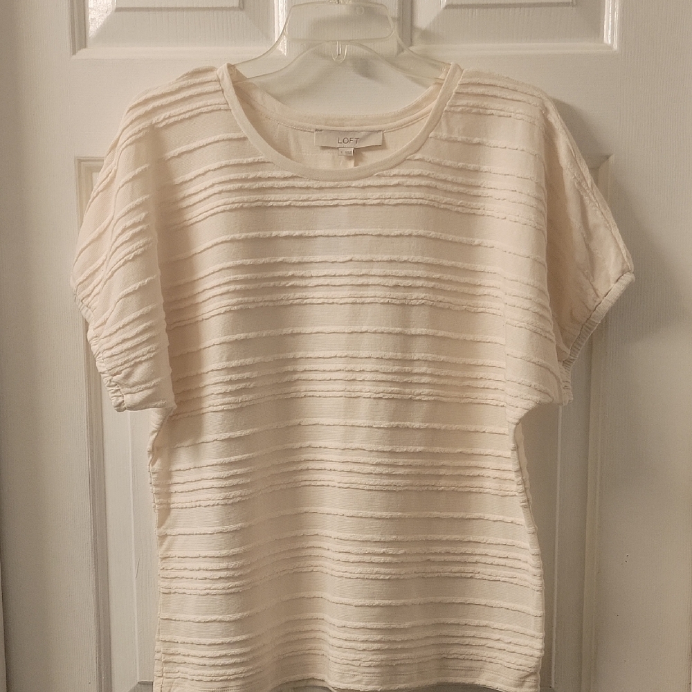 LOFT Ivory Textured Short Sleeve Top